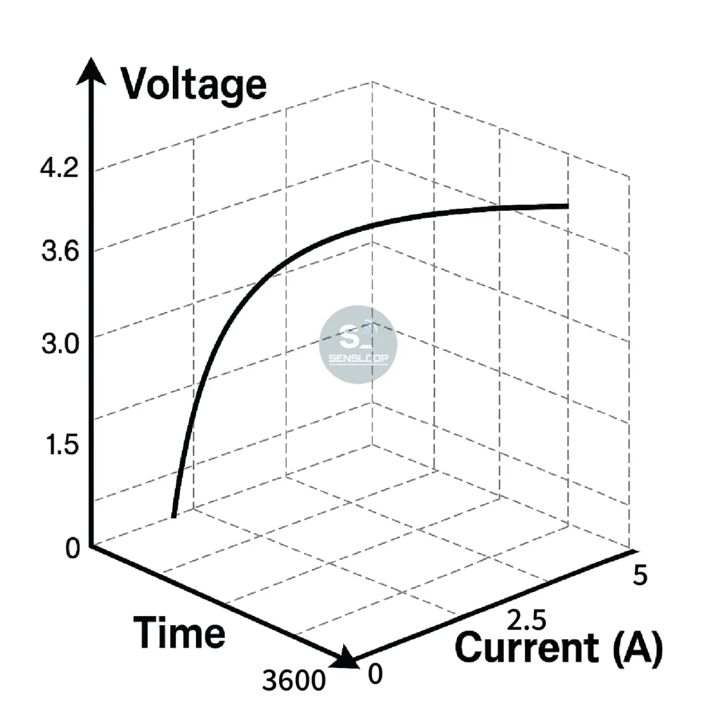 전압·전류·시간 변화를 3D로 표현한 SOH 분석 개념도입니다. 전압 하락에 따른 실제 출력 에너지 감소를 시각적으로 보여주며, 전류 적산식과 에너지 기반 SOH 차이를 이해하는 데 도움이 됩니다.